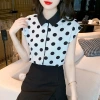 Real photos of polka dot chiffon shirts, short-sleeved ladies' summer 2022 new style, beautiful, fashionable and stylish little shirt trend Specification image